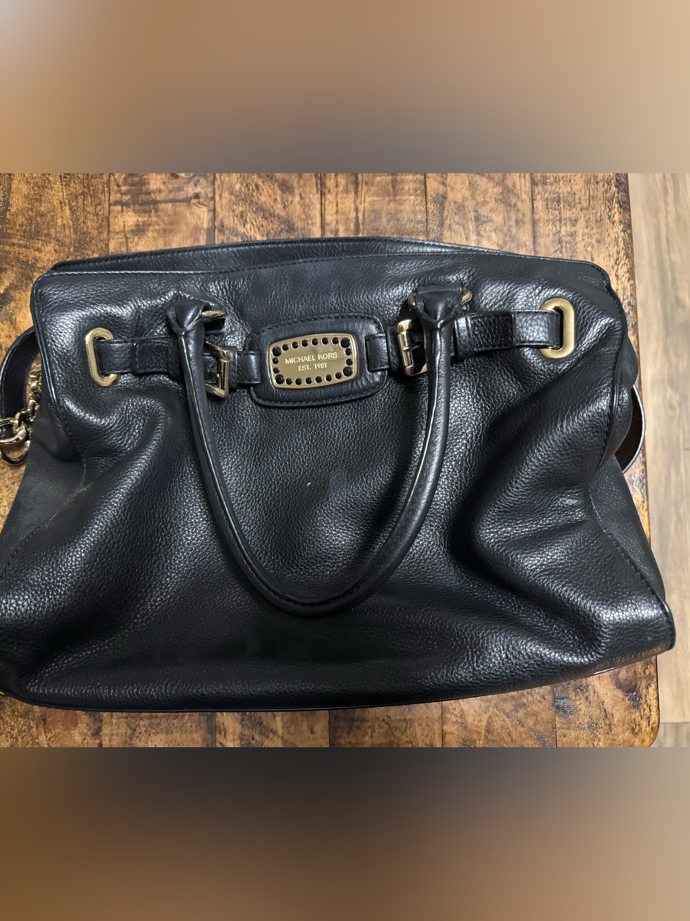 Michael Kors Black Pebbled Leather Satchel with Gold Hardware